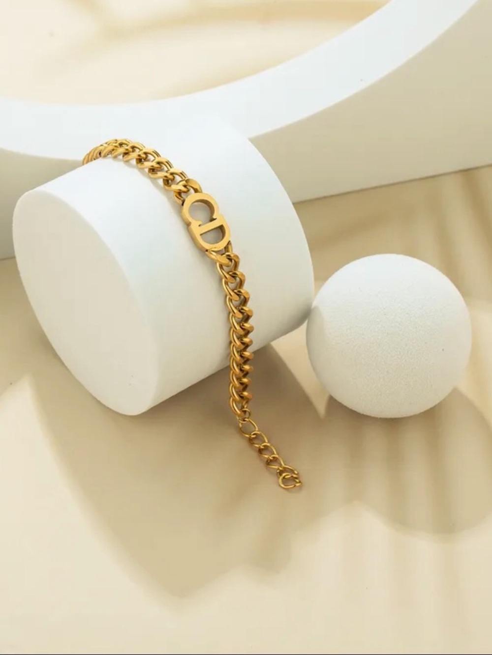 Gold Chain-Link Bracelet with CD Accent - Women Accessories